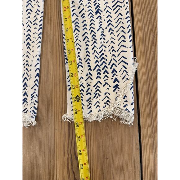 Lysse Pull On Ankle‎ Pants Elastic Waist Blue White Fringe XL Cotton - Picture 7 of 8